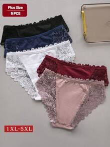 Pcs Set Plus Size Women S Contrast Lace Bikini Panties Shein Usa