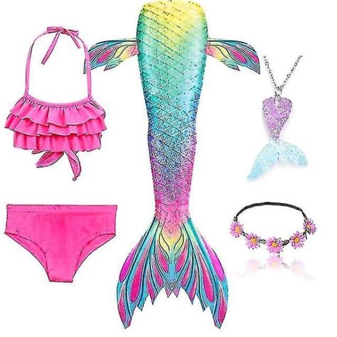 5 st set Flickor Mermaid Tail Baddräkt Barn Mermaid Ariel Cosplay Kostym Fantasy Beach Bikini