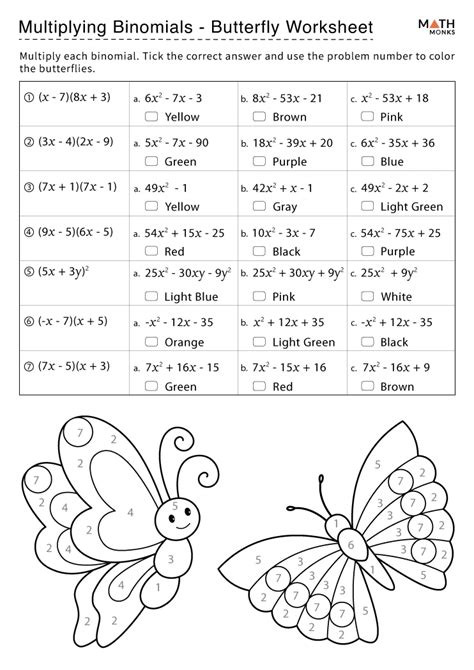 Multiplying Binomials Worksheets Math Monks