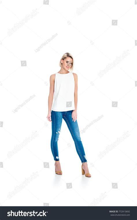 Attractive Blonde Girl Posing Jeans Isolated Stock Photo 772913692 Shutterstock