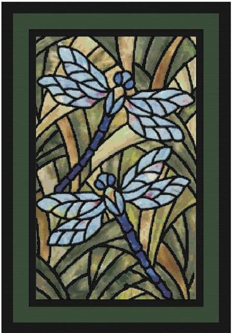 Stained Glass Dragonflies Cross Stitch Pattern Approx 1125x 16