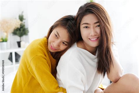 Lgbt Young Cute Asian Lesbian Couple Happy Moment Homosexual Lesbian Couple Lifestyle Stock