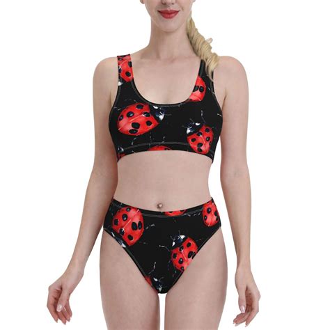 Fotbe Beautiful Red Ladybug Women S High Waisted Bikini Tankini Sets