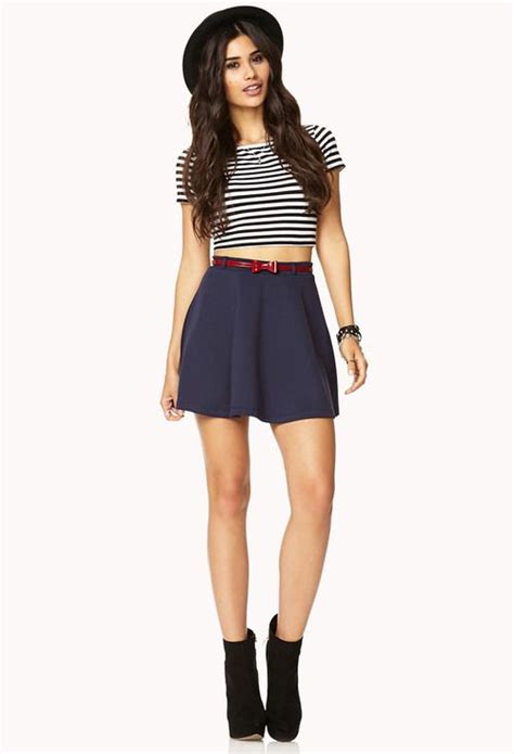 Scuba Knit Skater Skirt W Belt FOREVER21 2075446195 Skater Skirt