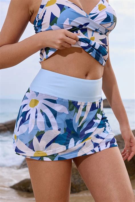 Floral Ruched Ruffle High Waist Bikini Skirt Walkonbeach