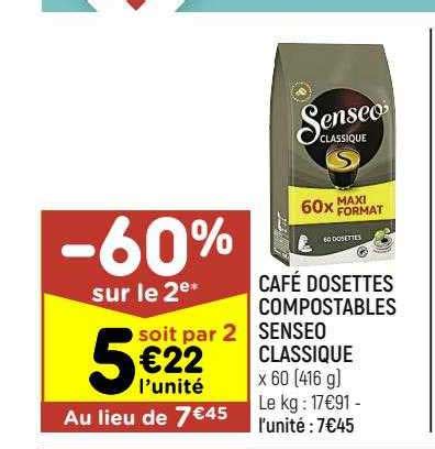 Promo Caf Dosettes Compostables Senseo Classique Sur Le E Chez