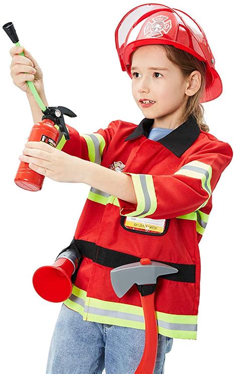 Kids Fireman Costume Role Play Dress Up With Firefighter Accessories