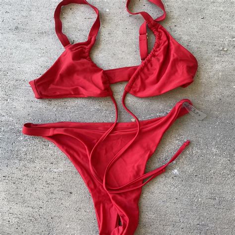 Cute Red Bikini With Adjustable Tie In The Front Depop