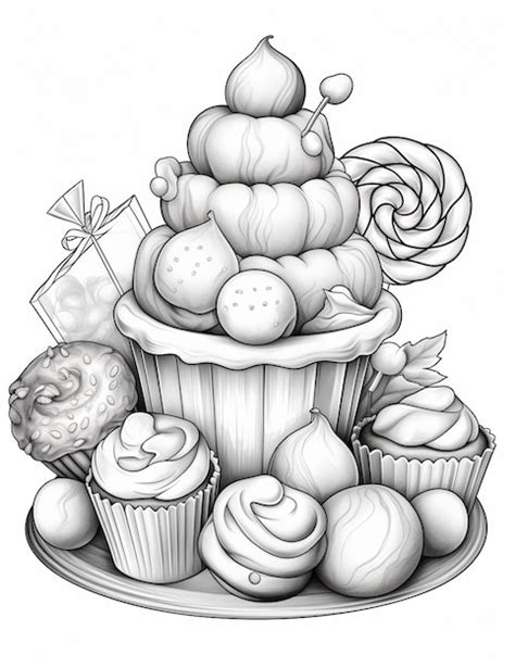 Premium Photo There Is A Drawing Of A Cupcake With Different Toppings