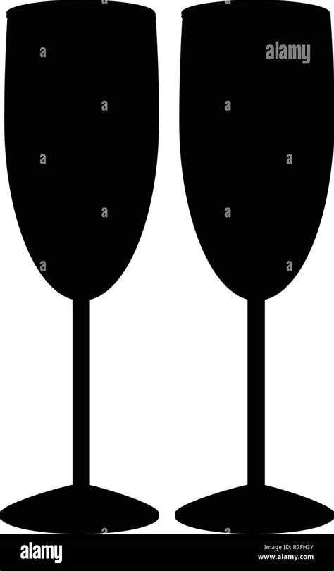 Vector Black Silhouette Of Couple Of Champagne Or Wine Glasses Isolated