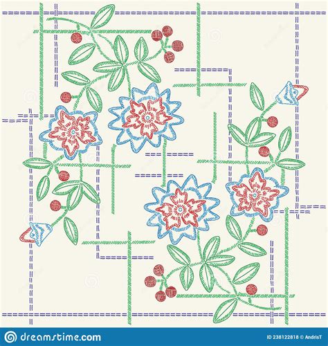 Cross Stitch Floral Ornate Tablecloth Stock Vector Illustration Of