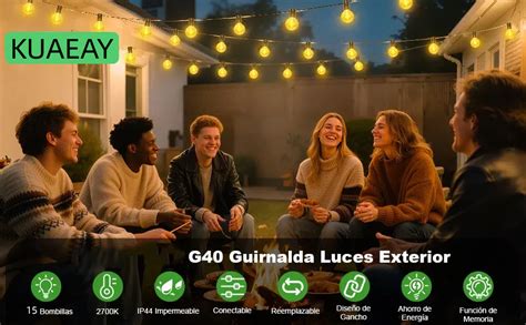 Guirnalda De Luces Solar Led Exterior Impermeable 10m Con 15piezas G40 Bombillas Luce Para