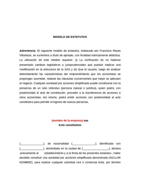 Modelo estatutos creaciin de una empresa régimen simplificado - Docsity