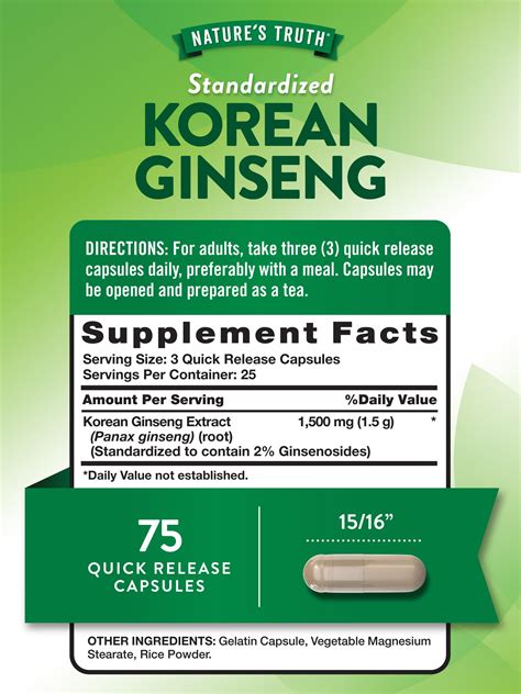 Nature's Truth Korean Ginseng Capsules | 75 Count | Standardized
