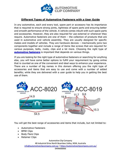 Different Types of Automotive Fasteners with a User Guide by Automotive Clip Company - Issuu