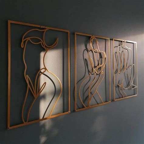 Female Body Metal Wall Art Set Of 3 Nude Woman Line Art Etsy Artofit