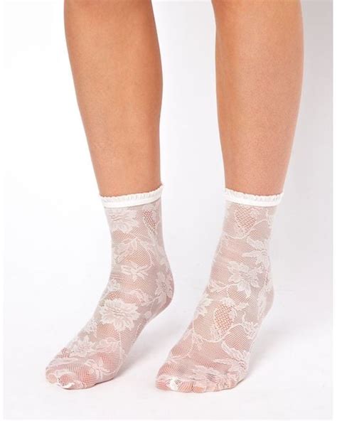 Asos Lace Ankle Socks In White Lyst