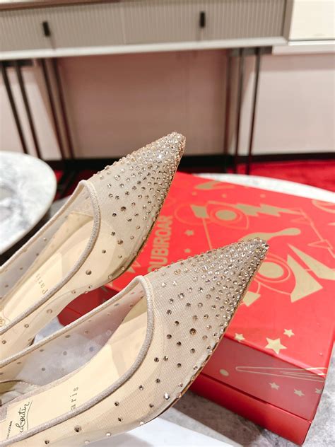 Replica Christian Louboutin Follies Strass Flat Ballerinas In Nude Mesh