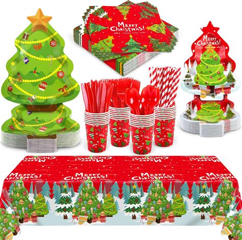 Durony Pieces Christmas Party Supplies Tableware Set Serves