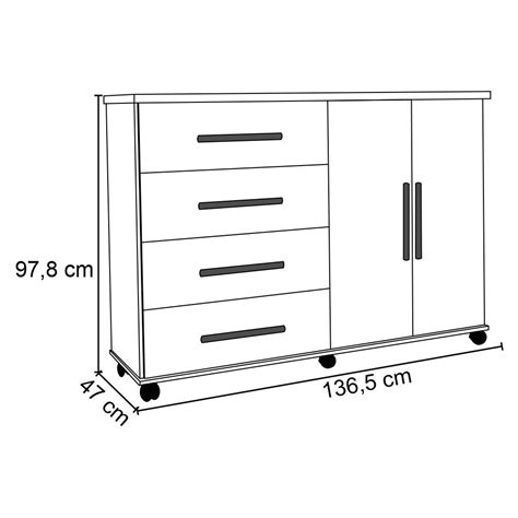 Cômoda Sapateira para Quarto 136cm 2 Portas 4 Gavetas Bali Branco Luxo