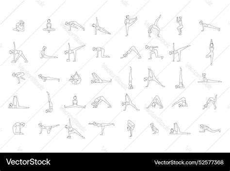 Woman Doing Yoga Poses Icons Lineart Royalty Free Vector