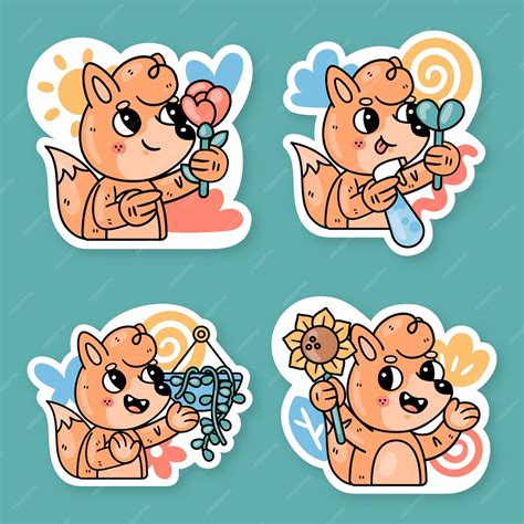 Коллекция наклеек растений и цветов с лисой | Бесплатно векторы