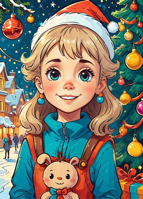 Premium Photo Cartoon Christmas Illustration Of The Cute Little Girl