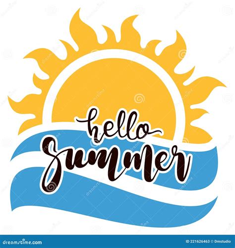 Vector Hello Summer Text With Sun And Ocean Symbols Stock Vector