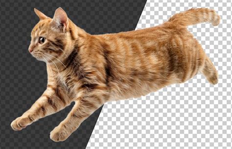 Premium Psd Tabby Cat Jumping On Transparent Background Stock Png