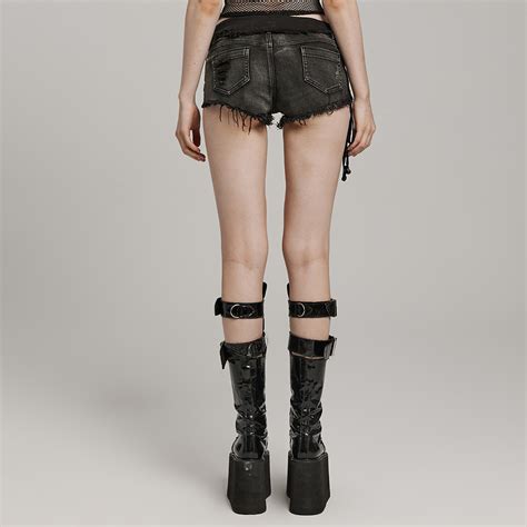Hot Pants Design Foldable Decorative Patch Rough Edges Pocket Openings Punk Denim Shorts