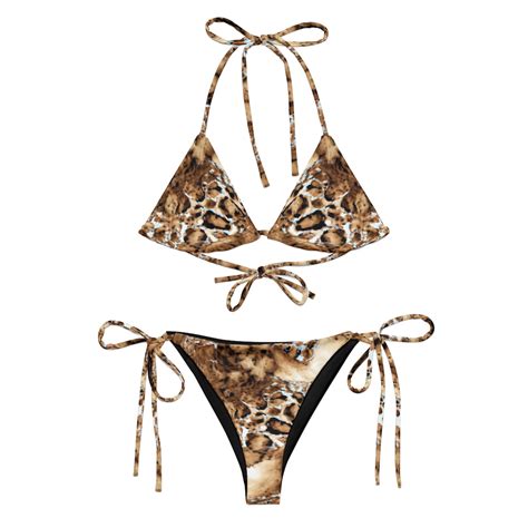 Leopard Triangle Top String Bikini Set Strappy Triangular Bikini Eco Friendly Fabric Luxury