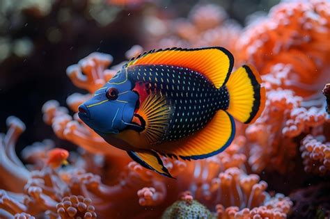 Premium Photo Blue And Yellow Fish On Coral Reef