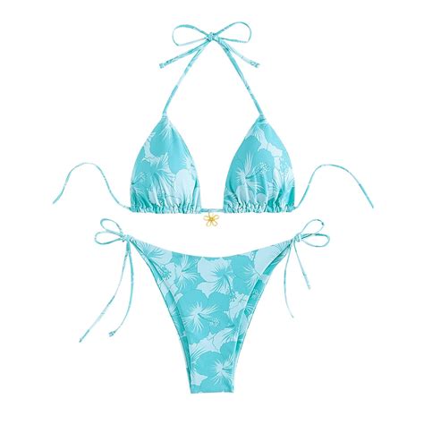 UTSJKR Savings Womens String Bikini Sets Sexy Two Piece Swimsuits Cheeky Tropical Print Hawaii