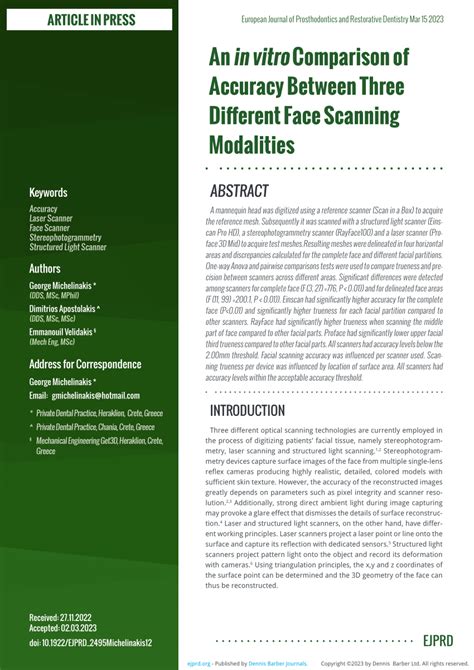 Pdf An In Vitro Comparison Of Accuracy Between Three Different Face