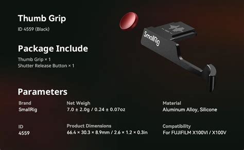 Amazon Smallrig Thumb Grip With Hot Shoe Cover For Fujifilm X Vi X V Black