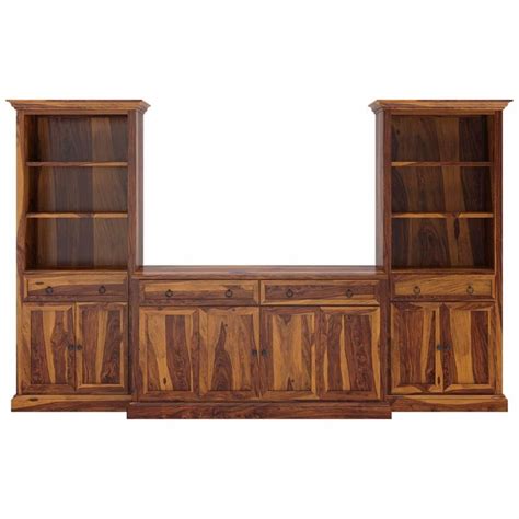 Lilesville Rustic Solid Wood Tv Entertainment Center With Bookshelves