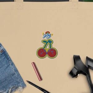 Cherry Kiss Embroidered Tote Bag Pride Asexual Pride Bi Pride Gay Pride Subtle Pride Pride