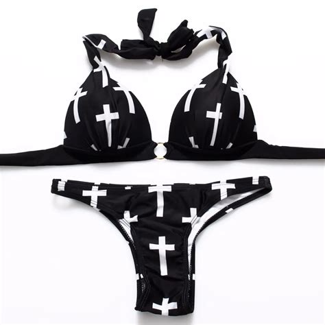 2017 New Black Bikinis Women Swimsuit Female Swimwear Sexy Halter Top Bikini Set Vintage Summer