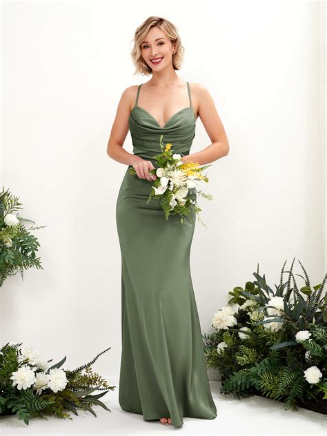 Sage Green Satin Bridesmaid Dress Mermaid Maxi Cowl Neck | Carlyna