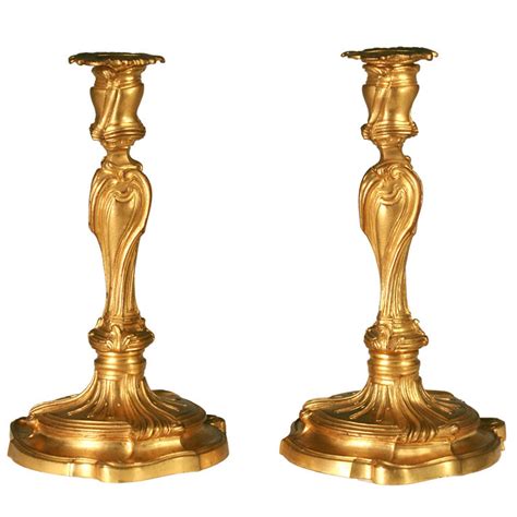 Pair Of Gilt Brass Art Nouveau Candlesticks For Sale