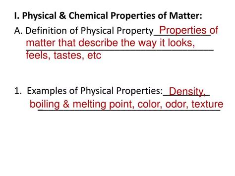 Ppt I Physical And Chemical Properties Of Matter A Definition Of Physical Property