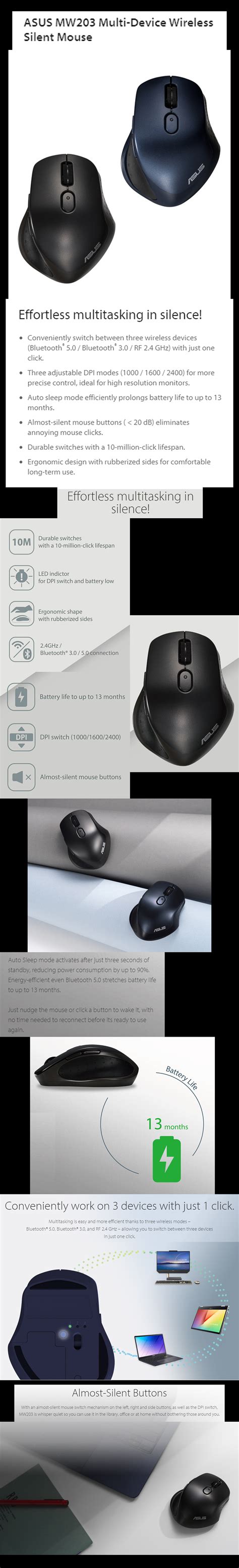 Asus MW203 2.4GHz Bluetooth Wireless Mouse (Blue / Black) | VillMan ...