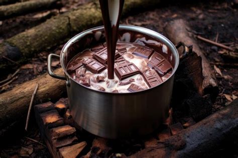 Premium AI Image Melted Chocolate And Warm Milk In A Pot Over A