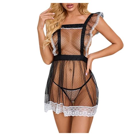 Transparent Erotic Maid Uniform Lenceria Sexy Lingerie Open C Sex Clothes Sleepdres See Through