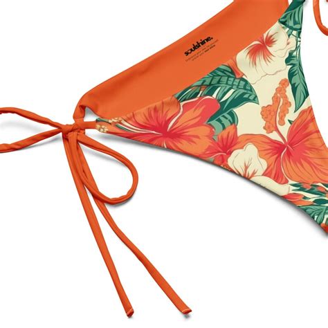 Tropical Floral Side Tie String Bikini Bottom Orange Hibiscus Hawaiian