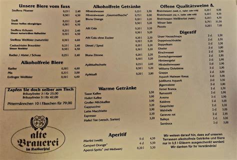 Speisekarte Von Brauereisch Nke Alte Brauerei Restaurant Kasbach