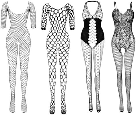 Amazon Fengek Packs Women Fishnet Bodysuits Stockings Sleepwear Lingerie For Couple
