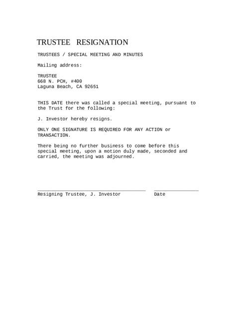 Trustee Resignation Form Fill Out And Sign Printable