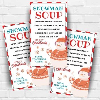 Printable Snowman Soup Hot Chocolate Gift Tag Christmas Hot Cocoa Snowman Soup
