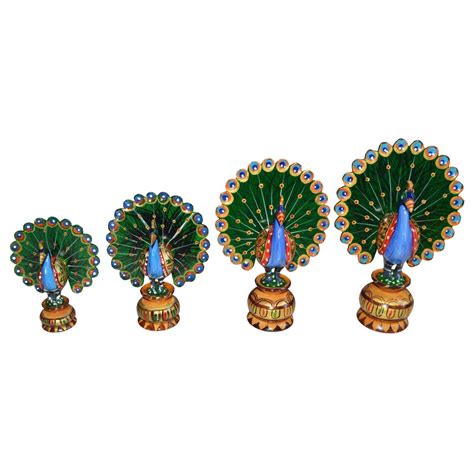 Multicolor Shrinath Art Gallery Wooden Painted Peacock Set Export